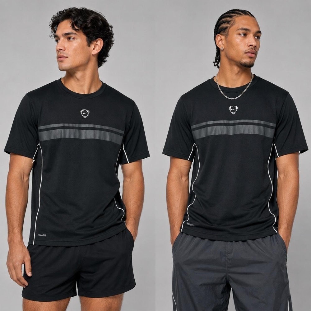 NikeFIT Men's S Black Soccer Training Jersey Mesh Shield Logo Y2K Active Outdoor